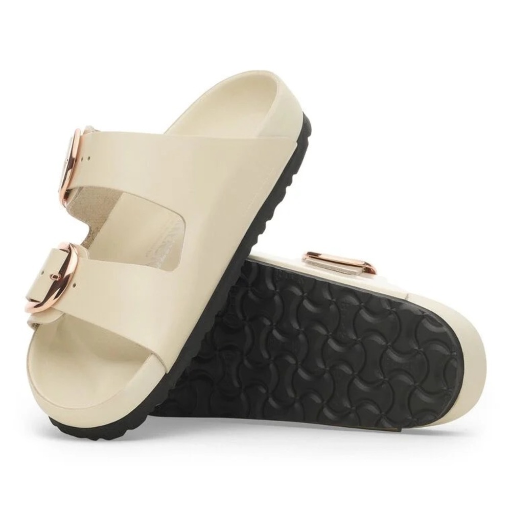 Birkenstock Arizona Big Buckle Natural Leather Patent High Shine Ecru